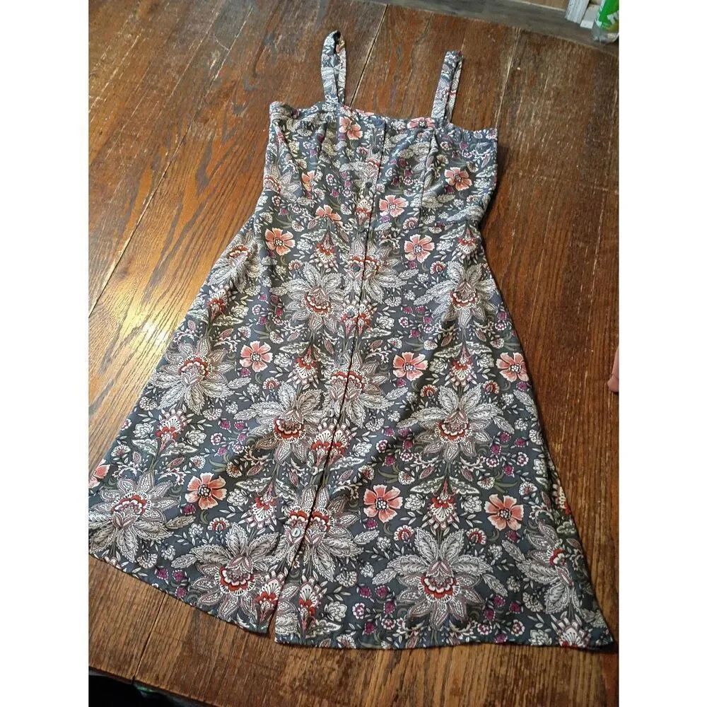 Size 4 Loft Outlet Sleeveless Button Front Floral Midi Dress Sundress Blue Pink